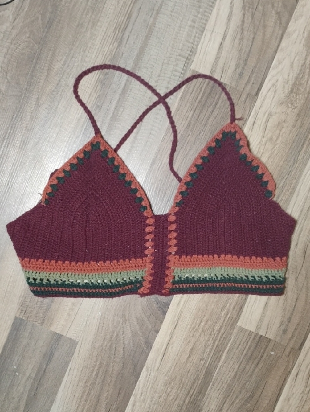 Lakhays Festival Crochet Bralette Camisole in Burgundy with Multicolor Trim